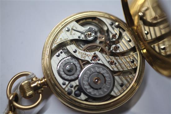 A George V 18ct gold Hamilton open face keyless lever pocket watch and an 9ct gold curblink albert,